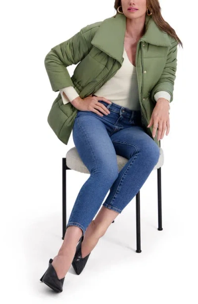 Kensie Envelope Collar Puffer Coat In Green