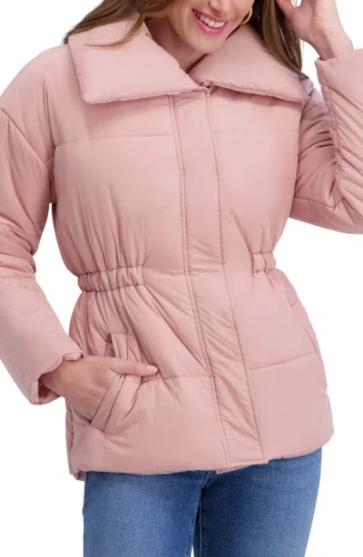 Kensie Envelope Collar Puffer Coat In Pink