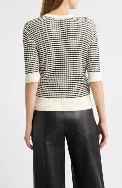 Frame The Stripe V-neck Short Sleeve Sweater In Multi