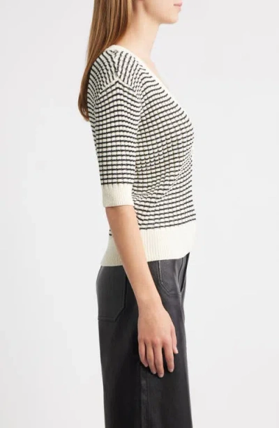 Frame The Stripe V-neck Short Sleeve Sweater In Multi