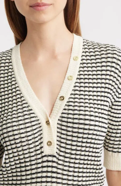 Frame The Stripe V-neck Short Sleeve Sweater In Multi