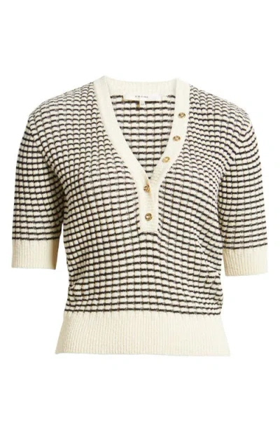 Frame The Stripe V-neck Short Sleeve Sweater In Multi