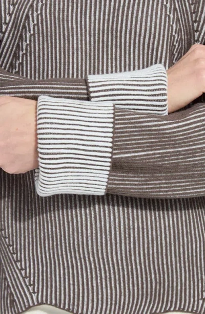 Lyssé Hyacinth Cozy Rib Scallop Edge Pullover In Americano Snow White In Multi