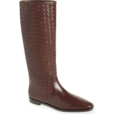 Loeffler Randall Tilly Flat Woven Leather Knee-high Riding Boots In Brown