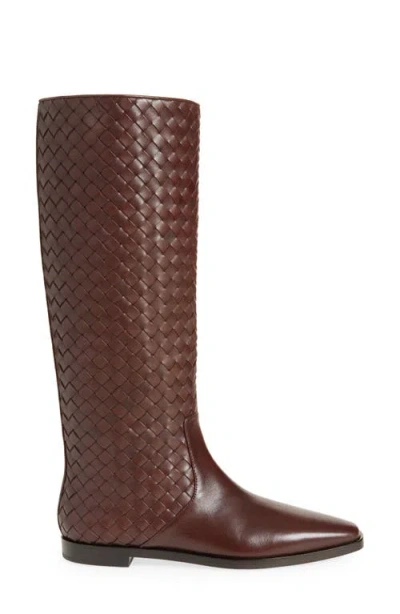 Loeffler Randall Tilly Flat Woven Leather Knee-high Riding Boots In Brown