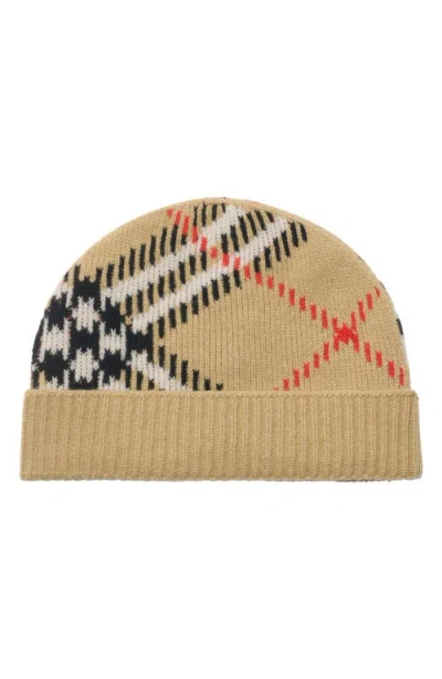 Burberry Men Cashmere Blend Check Beanie Hat In Brown