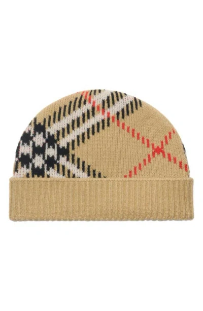 Burberry Men Cashmere Blend Check Beanie Hat In Brown