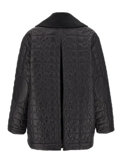 Ganni Shiny Black Quilted Midi Jacket With Pointed Collar In Black