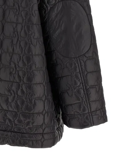 Ganni Shiny Black Quilted Midi Jacket With Pointed Collar In Black