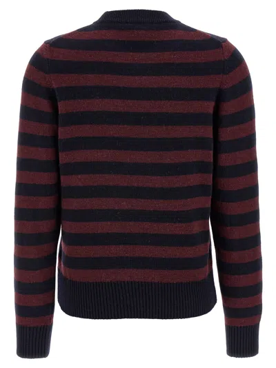 Ganni Graphic Wool Mix Poodle Stripe Crewneck Knitwear Multicolor In Multi