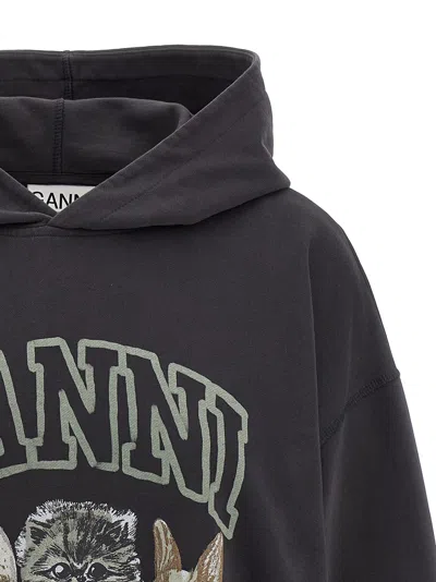 Ganni Hoodie With Print In Gray