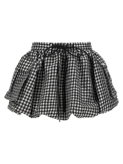 Ganni Skirt With Balloon Effect And Gingham Pattern In Black
