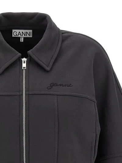 Ganni Collared Neck Panel Detailing Bomber Jacket In Gray