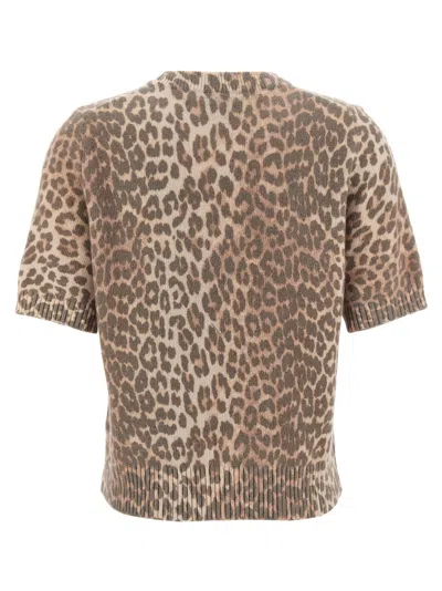 Ganni Leopard Wool T-shirt In Animal Print