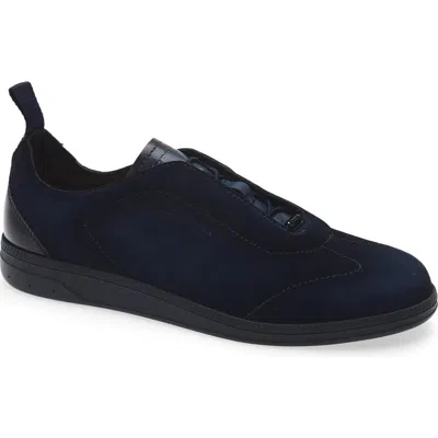 Santoni Lume Suede Low-top Sneakers In Blue