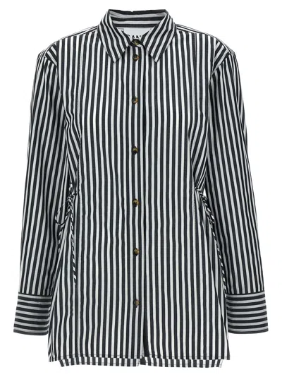 Ganni Stripe Cotton Shirt Black In Animal Print