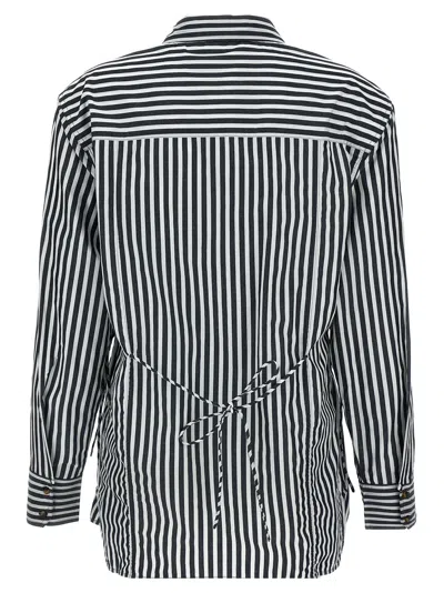 Ganni Stripe Cotton Shirt Black In Animal Print