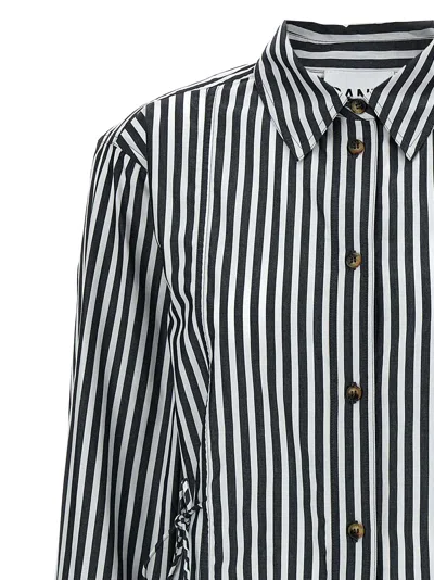 Ganni Stripe Cotton Shirt Black In Animal Print