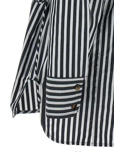 Ganni Stripe Cotton Shirt Black In Animal Print