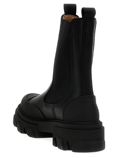 Ganni Black Leather Chelsea Boots In Black