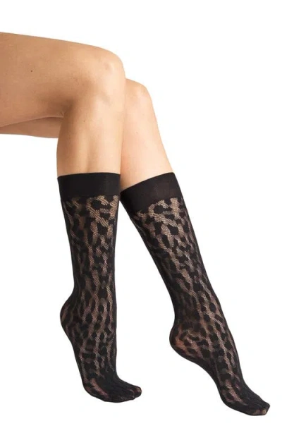 Wolford Leo Animal-patterned Matte Crew Socks In Brown