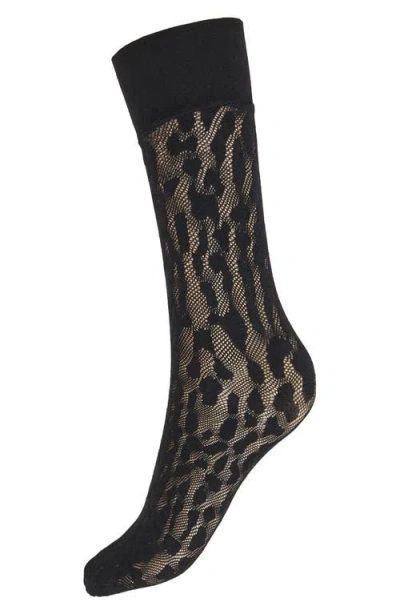 Wolford Leo Animal-patterned Matte Crew Socks In Brown
