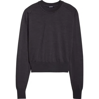 Jacquemus Sweater With Round Neck Brode In Merino Wool In Black