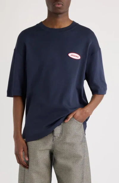 Jacquemus Le-t-shirt Stazione Logo Patch T-shirt In Blue