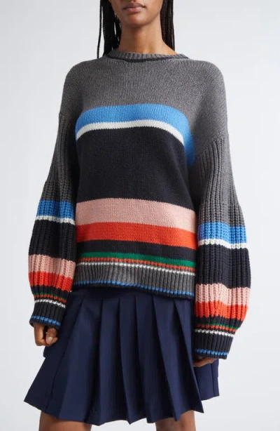 Stine Goya Stripe Oversize Cotton & Wool Blend Sweater In Multi