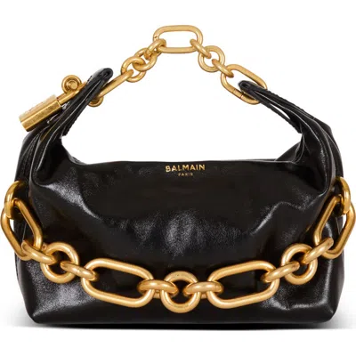 Balmain Sync Black Mini Handbag With Chain-link And Logo Plaque In Leather Woman In Black
