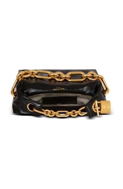 Balmain Sync Black Mini Handbag With Chain-link And Logo Plaque In Leather Woman In Black