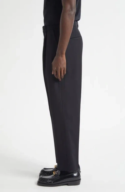 Balmain Pleated Pinstripe Straight Leg Wool Pants In Black