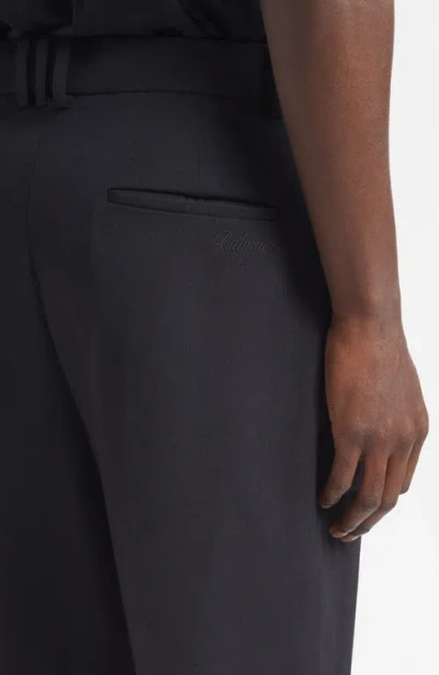 Balmain Pleated Pinstripe Straight Leg Wool Pants In Black