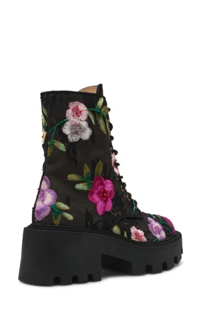 Betsey Johnson Women's Polli Embroidered Mesh Combat Boots In Multi