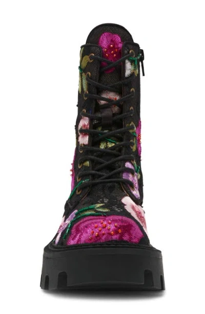 Betsey Johnson Women's Polli Embroidered Mesh Combat Boots In Multi