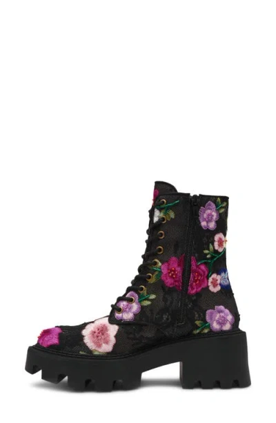 Betsey Johnson Women's Polli Embroidered Mesh Combat Boots In Multi