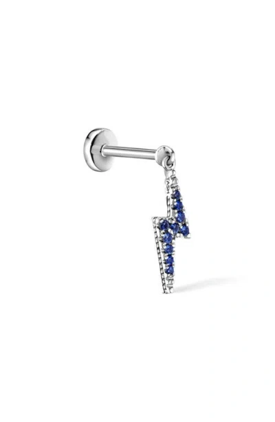 Maria Tash 18ct Diamond And Sapphire Lightning Bolt Charm Single Threaded Stud Earring In Silver