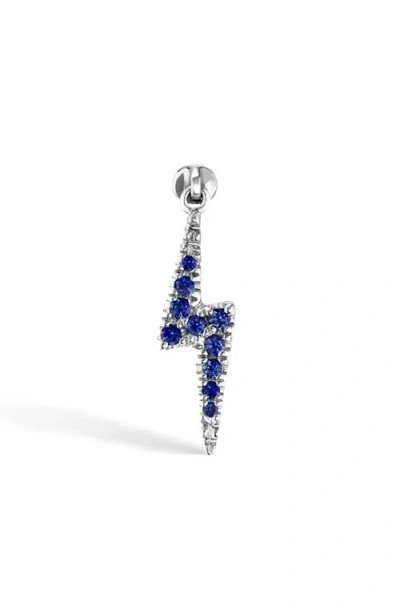 Maria Tash 18ct Diamond And Sapphire Lightning Bolt Charm Single Threaded Stud Earring In Silver