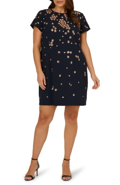 Adrianna Papell Plus Size Bead Short-sleeve Dress In Blue