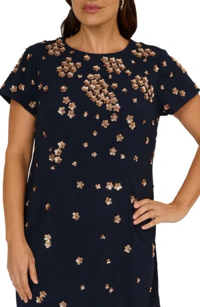 Adrianna Papell Plus Size Bead Short-sleeve Dress In Blue