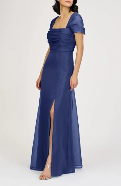 Js Collections Jane Ruched Bodice A-line Gown In Blue