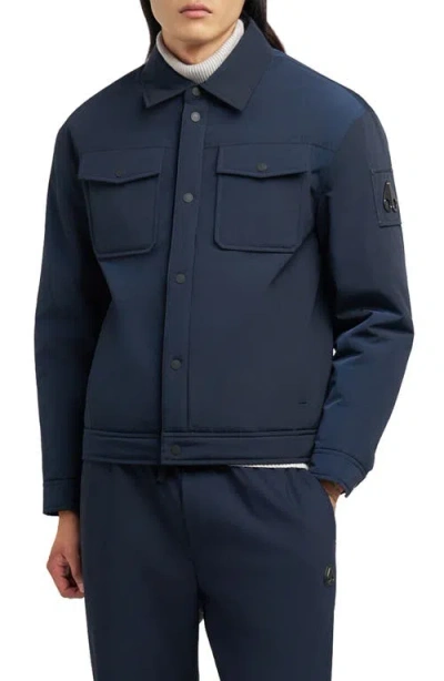 Moose Knuckles Jacque Bunny Water Resistant Faux Fur Lined Shirt Jacket In Blue