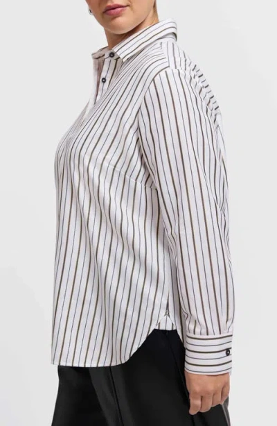 Foxcroft Meghan Metallic Stripe Cotton Blend Button-up Shirt In Animal Print