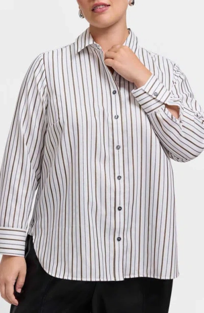 Foxcroft Meghan Metallic Stripe Cotton Blend Button-up Shirt In Animal Print