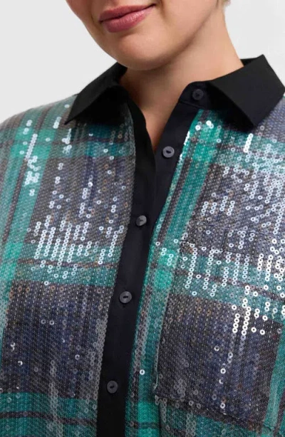 Foxcroft Marina Sequin Button-up Shirt In Multi