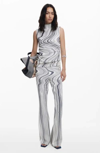 Desigual Distorted Stripe Flare Pants In Gray