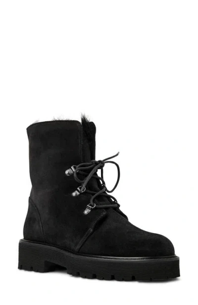 Aquatalia Eva Faux Shearling-lined Suede Hiker Booties In Black
