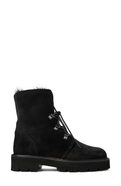Aquatalia Eva Faux Shearling-lined Suede Hiker Booties In Black