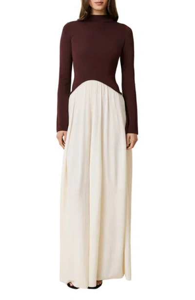 Solid & Striped The Soglio Long Sleeve Maxi Swetter Dress In Brown