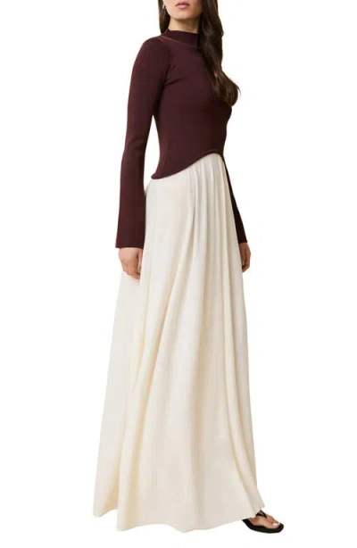 Solid & Striped The Soglio Long Sleeve Maxi Swetter Dress In Brown